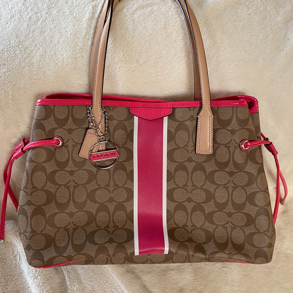 Coach Carryall F29064 Signature Stripe Drawstring bag. 14.5”L x 6.5“W x 9.5”H